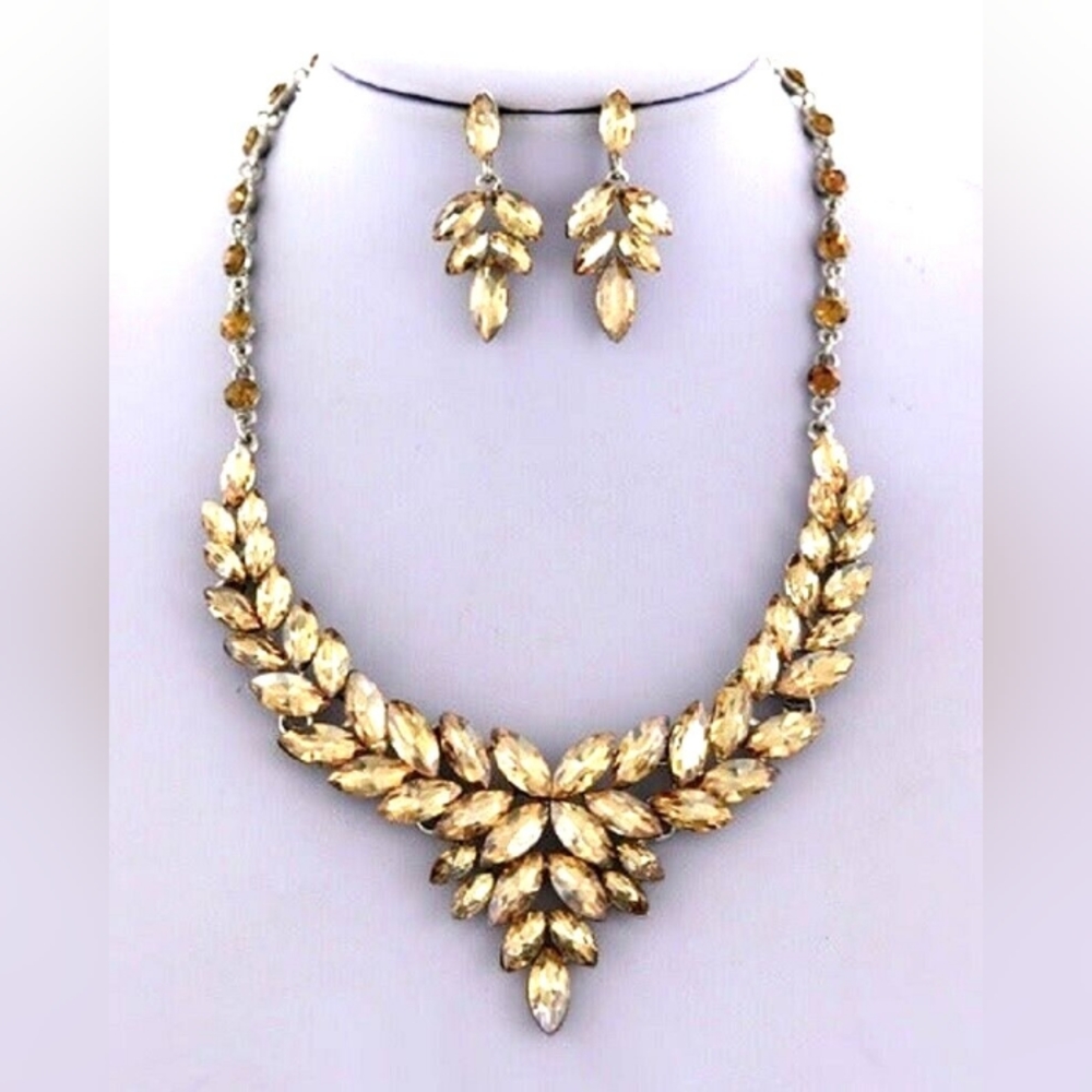 Statement Marquise Cut Topaz Crystal Necklace Set